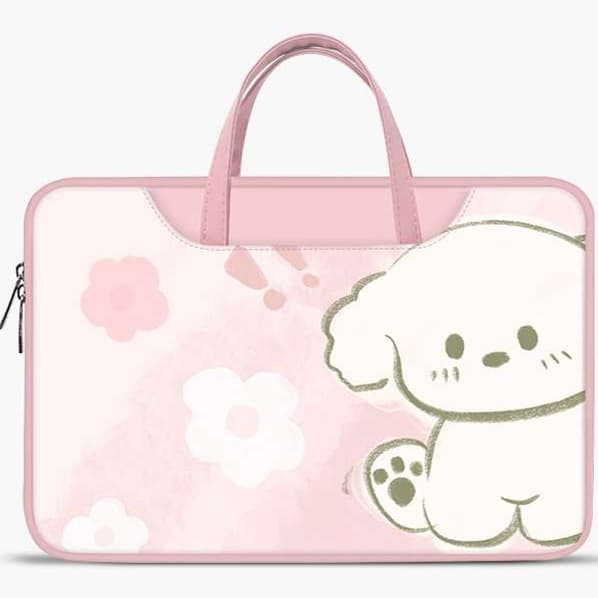 かわいい犬のデザインのパソコンケース　ピンク☆ワンちゃんが大好きなあなたへ☆幅広いサイズに対応