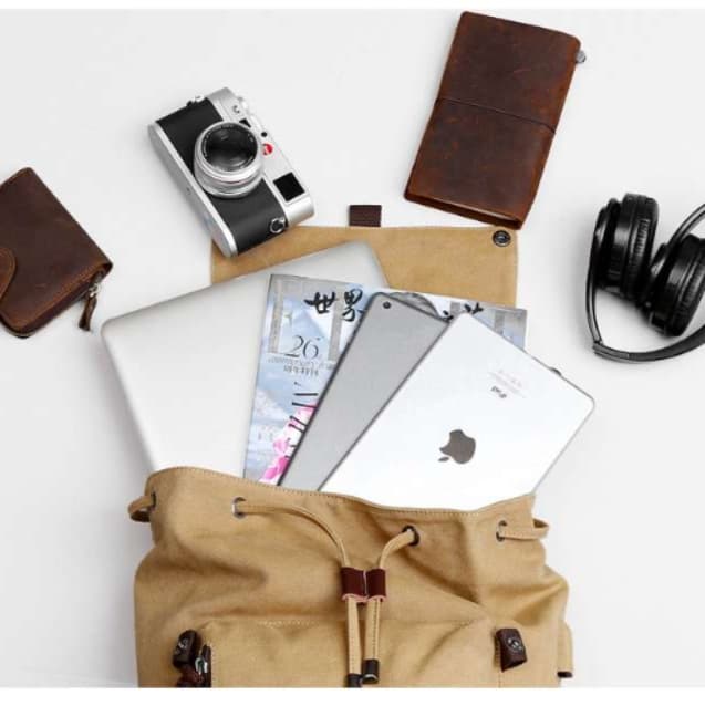 パソコンケース　〜15インチ キャンバス×牛革カジュアルリュック型パソコンケース 通勤 通学 カフェ作業