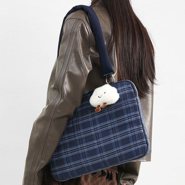 パソコンケース 雲型チャーム付き格子柄パソコンケース