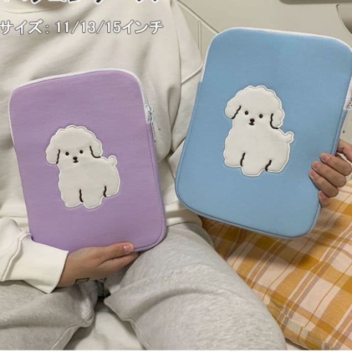 パソコンケース　可愛いプードル刺繍パソコンケース保護バッグ