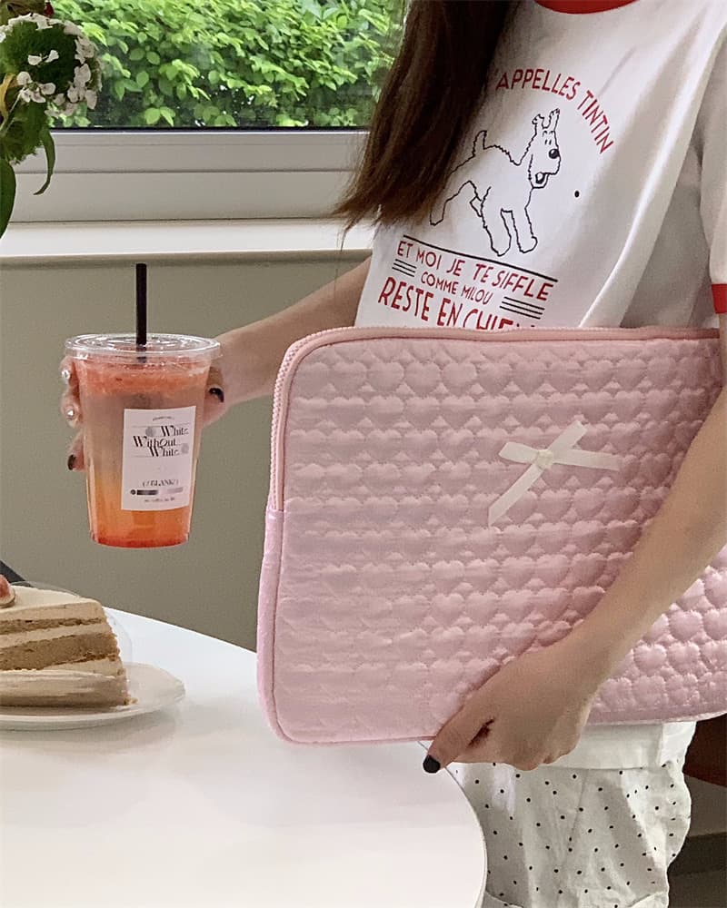 パソコンケース　キルティング リボン付き パソコンケース