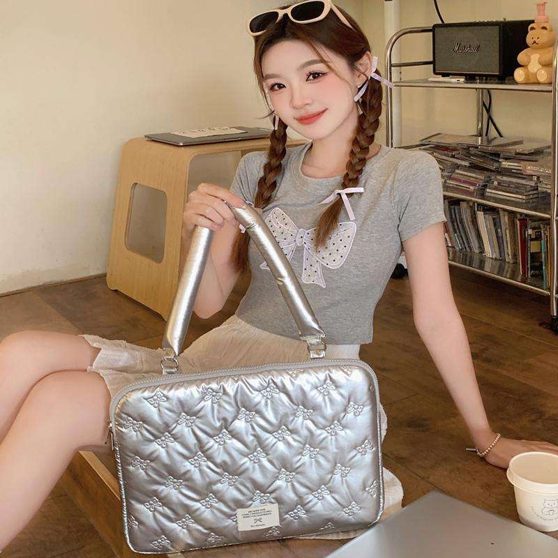 パソコンケース　リボン柄キルティング パソコンケース 13インチ