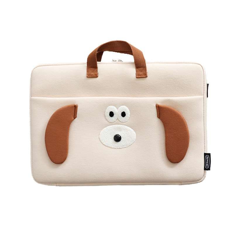 パソコンケース　犬のお顔が可愛いパソコンケース☆グレーとベージュの2色展開☆色違いで持っていても◎