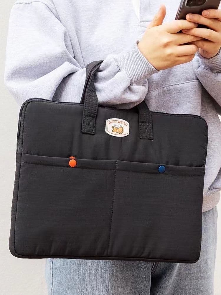 パソコンケース くまさんワッペン付き持ち手トートパソコンケース