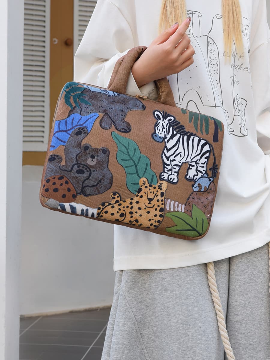 パソコンケース 動物たちの楽園イラスト手提げパソコンケース