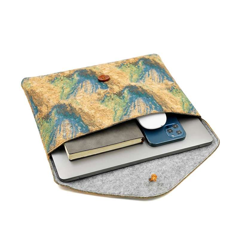 パソコンケース　13インチ～16インチ 天然コルク×フェルト素材ナチュラルデザインパソコンケース 日常使い 通勤 カフェ作業