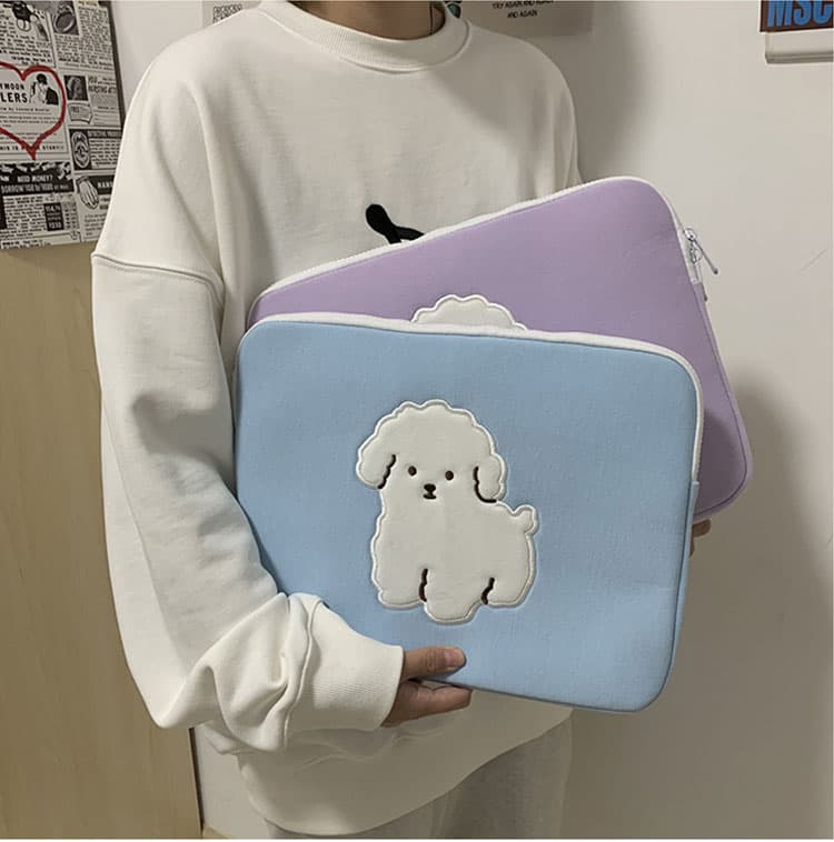 パソコンケース　可愛いプードル刺繍パソコンケース保護バッグ
