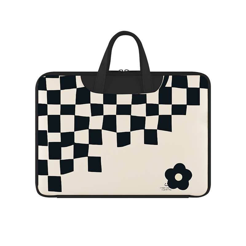パソコンケース　11インチ～15.6インチ チェッカー柄フラワーモチーフキャリーオン対応パソコンケース 旅行 通勤 日常使い