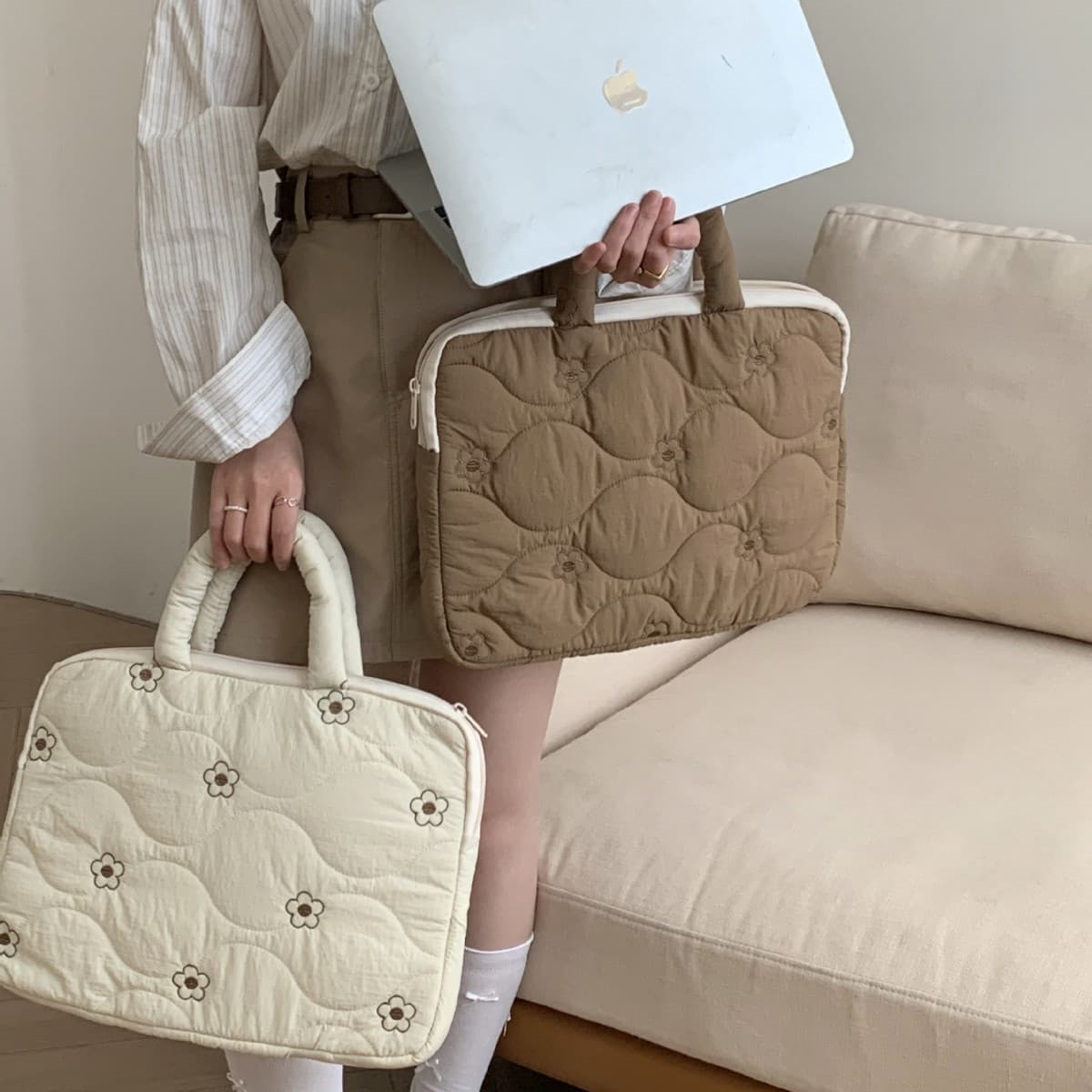 パソコンケース 花柄キルティングふんわりパソコン収納バッグ