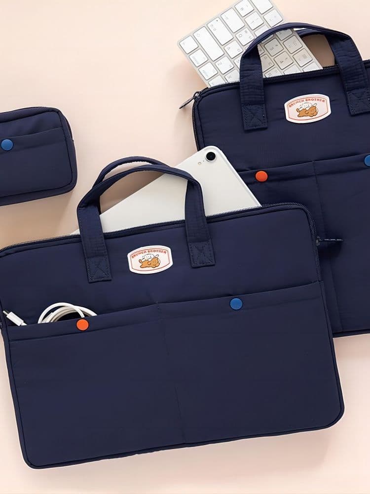 パソコンケース くまさんワッペン付き持ち手トートパソコンケース