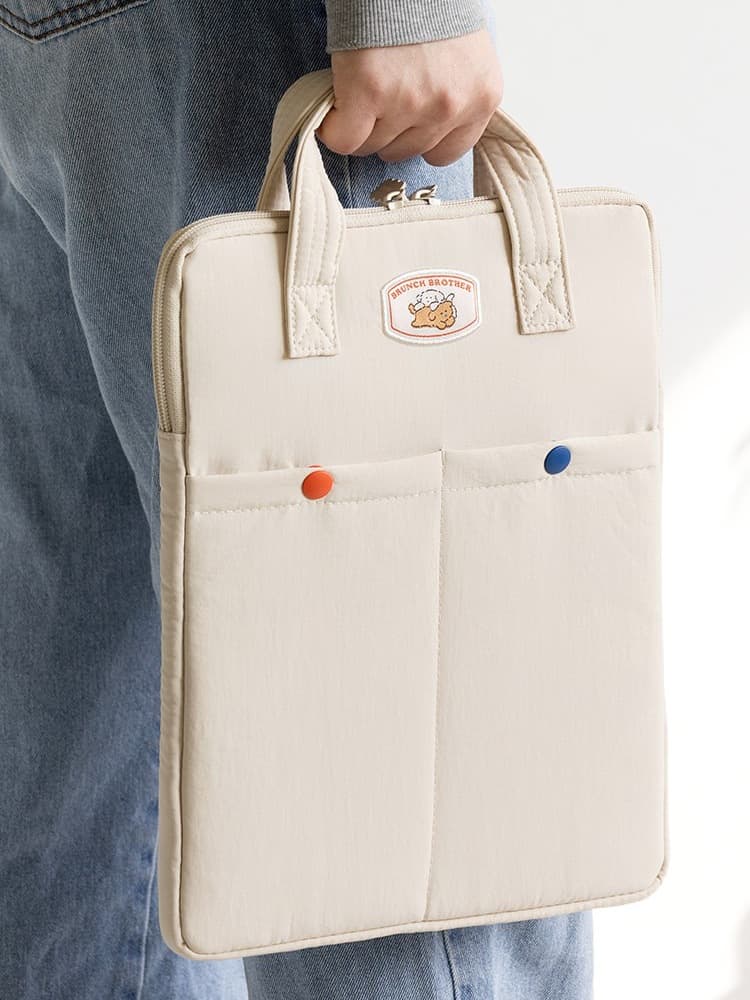 パソコンケース くまさんワッペン付き持ち手トートパソコンケース