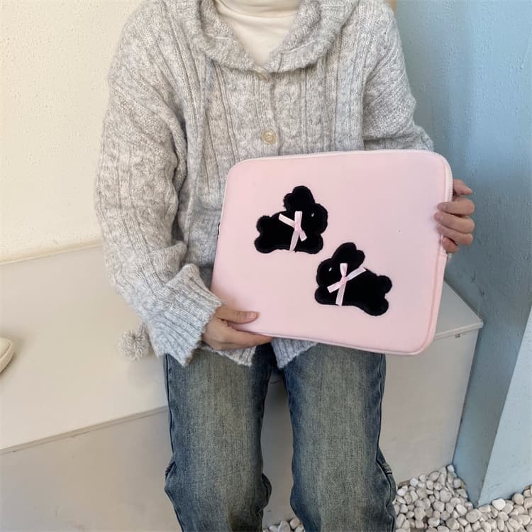 パソコンケース ふわもこうさぎリボン付きパソコンケース